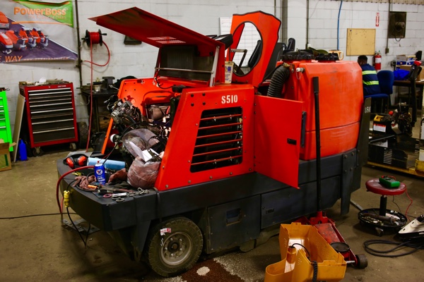 Forklift being serviced