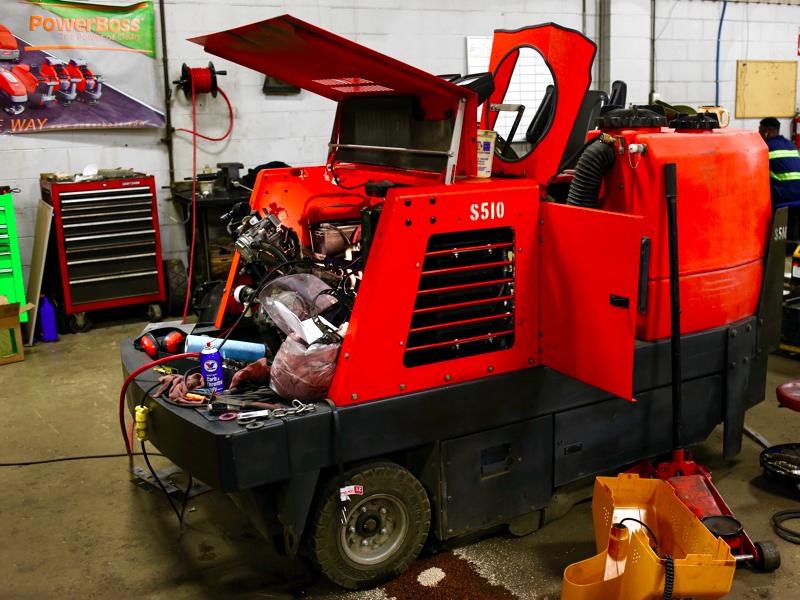 Forklift being serviced