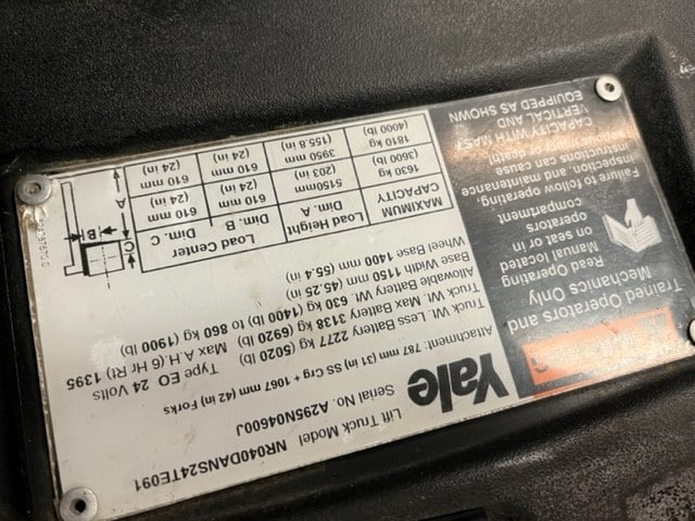 Used Yale forklift serial number