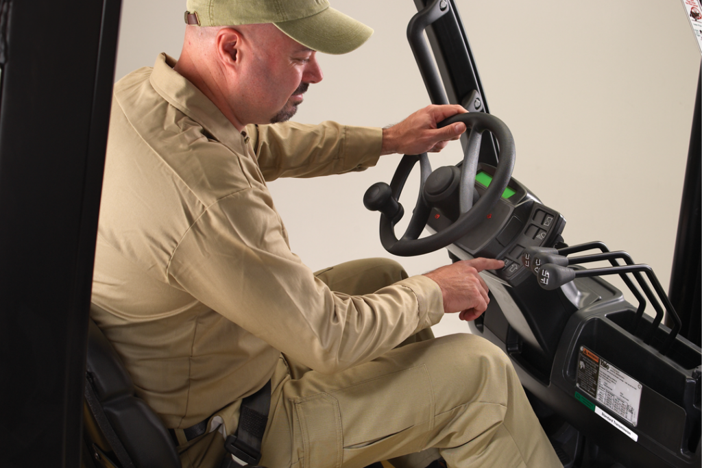 Person operating a forklift